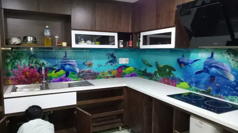 Kính ốp bếp 3d đẹp cho căn phòng bếp
