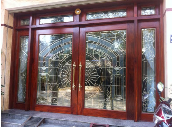 Cửa Kính Cường Lực Khung Vân Gỗ 1