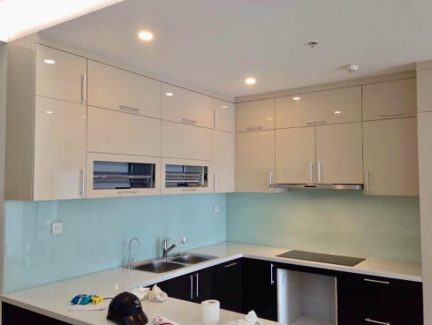 Kính Ốp Bếp Màu Xanh Trắng  