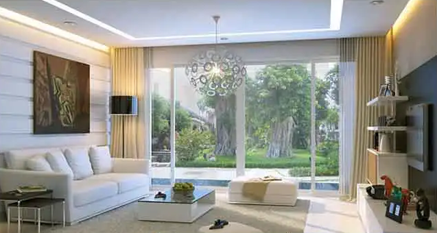 Vách ngăn nhôm kính phòng khách 