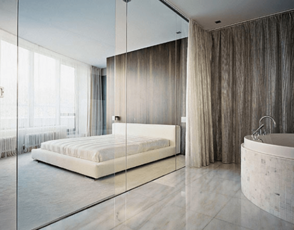 Vách kính ngăn phòng ngủ hiện đại