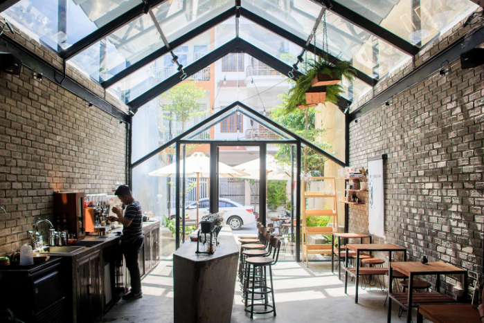 Mái kính cường lực cho quán cafe