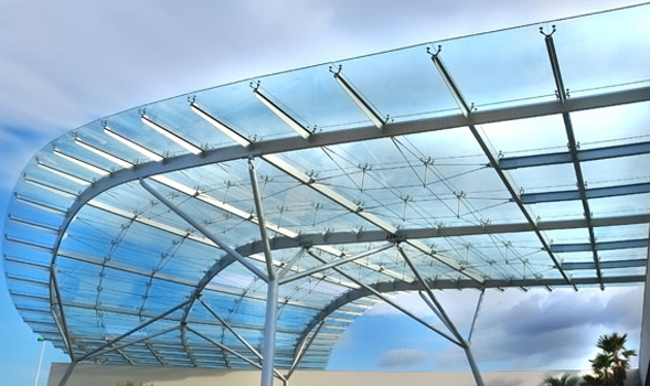 Mái kính vòm cong kết hợp chân spider 1